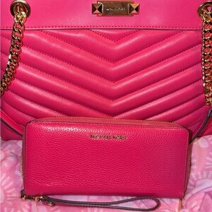 Michael Kors Fuchsia Quilted Shoulder Bag and Wallet